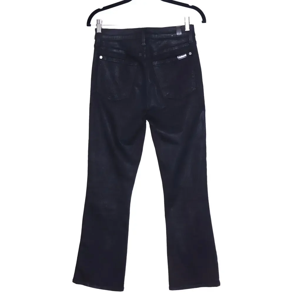 7 FOR ALL MANKIND Bootcut Coated Jean Black Stretch Sparkle 5-Pocket Women's 28 - Picture 2 of 10